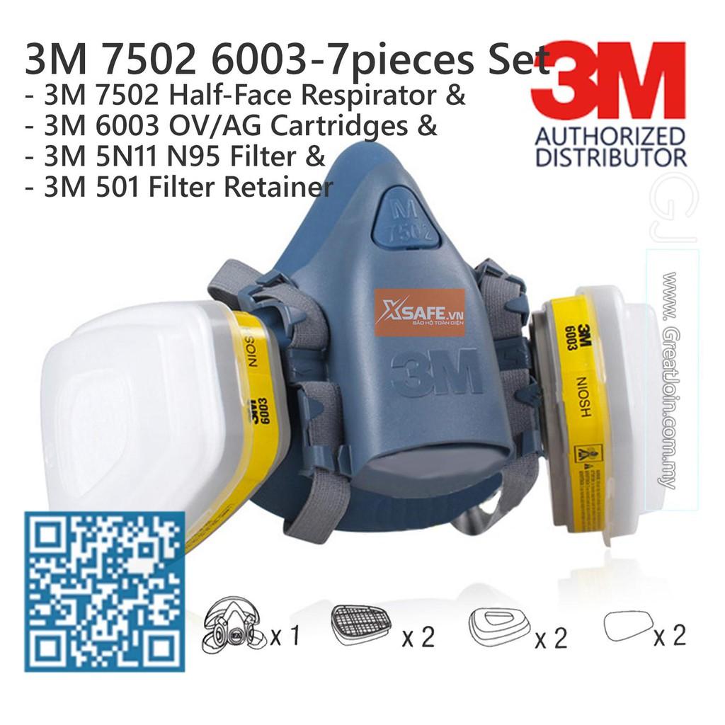 Bộ mặt nạ phòng độc 3M 7502 7 món - Mặt nạ chống độc chống bụi kháng khuẩn Mặt nạ phun sơn phun xịt hóa chất