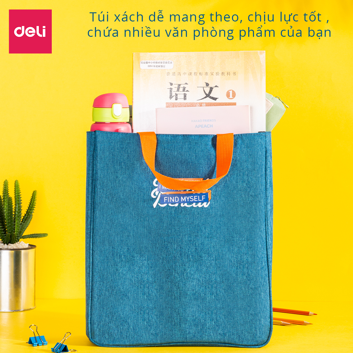 Túi tote vải canvas Deli cao cấp - Chất liệu chống thấm nước, màu sắc đa dạng, vừa khổ A4 thích hợp cho học sinh - 73200