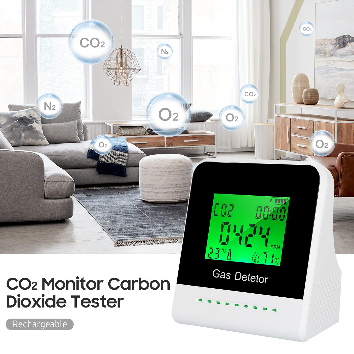 CO2 Monitor Carbon Dioxide Tester 2-inch LCD Screen Multifunctional Air Quality Detector USB Rechargeable CO2