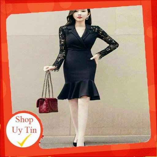 ĐẦM ÔM ĐUÔI CÁ CỔ VEST PHỐI REN MI