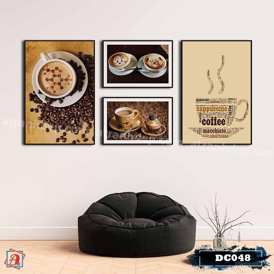 Bộ 4 tranh canvas treo tường Decor trang trí quán cafe – DC048