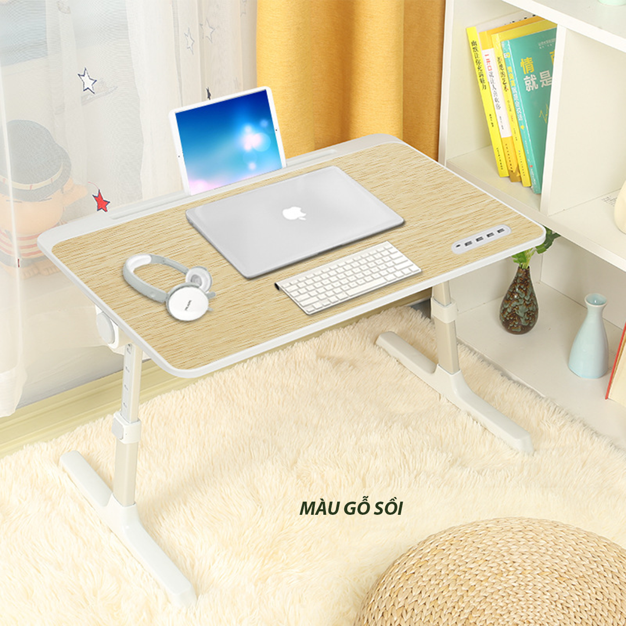 Bàn ngồi giường thông minh gấp gọn có ổ sạc