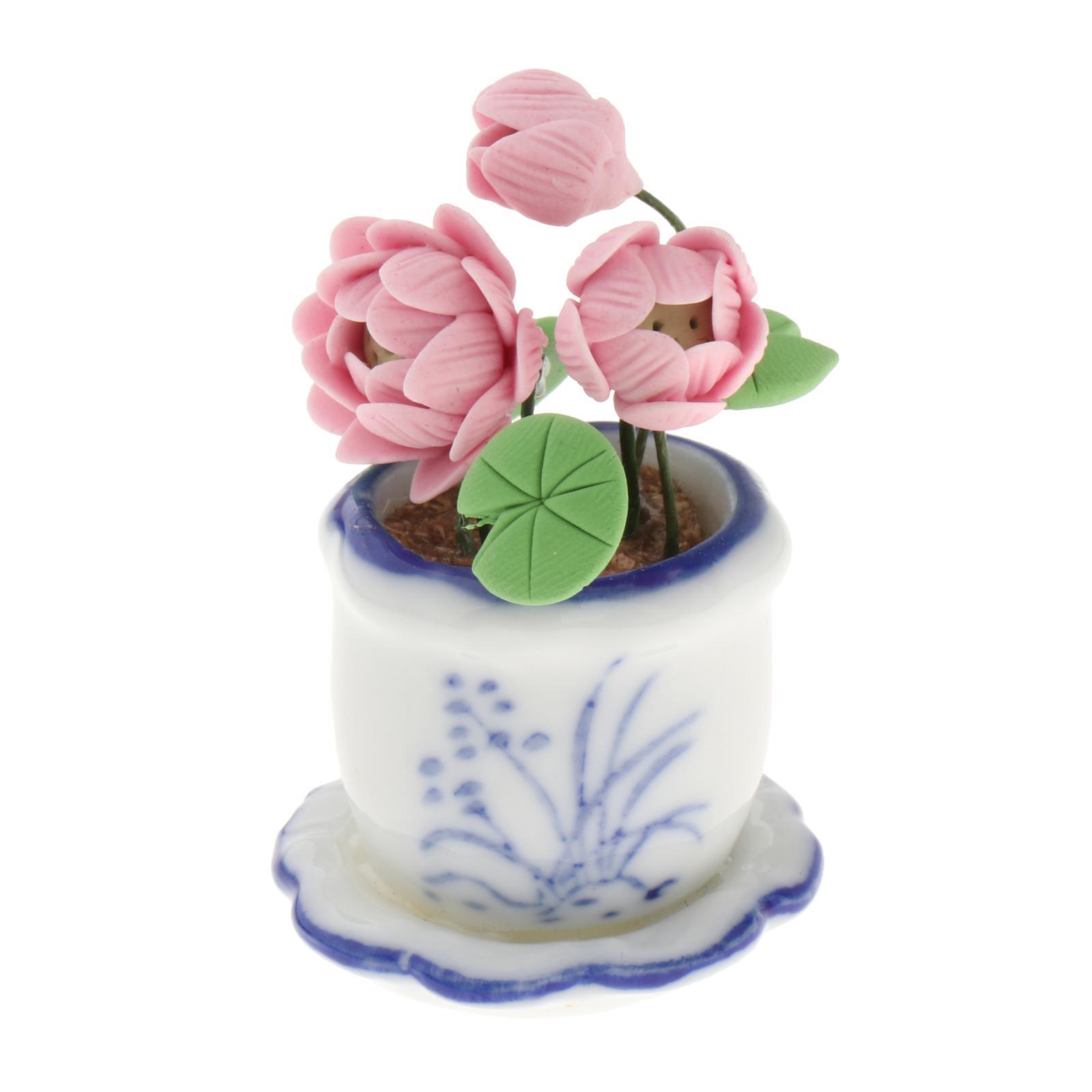 1:12 Plant Pot Bonsai Model Miniature Lotus Plant Scenes Tiny Greenery Ornaments for Architectural DIY Projects DIY Scenery