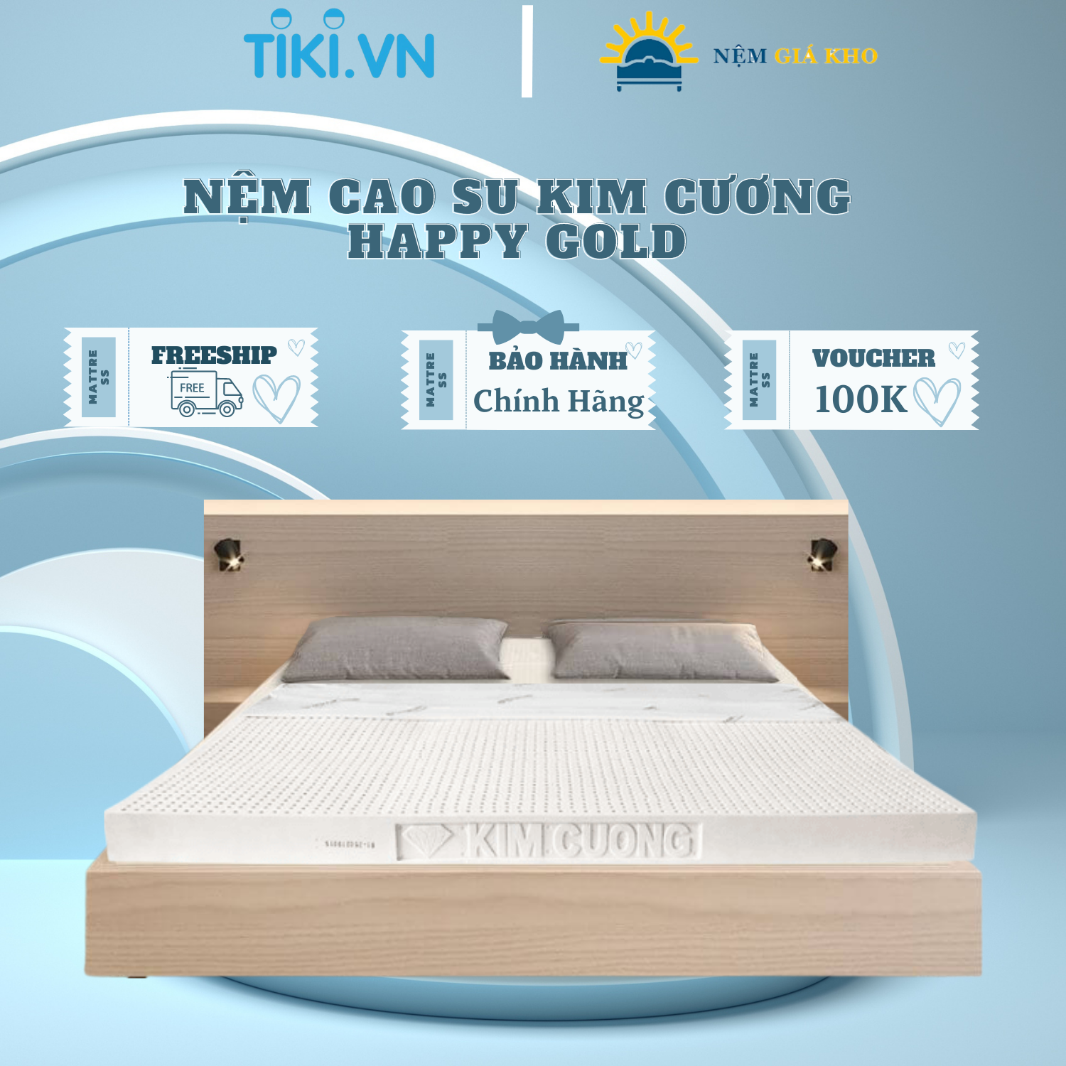 Nệm cao su 1 mặt lỗ HAPPYGOLD Kim Cương dày 5cm