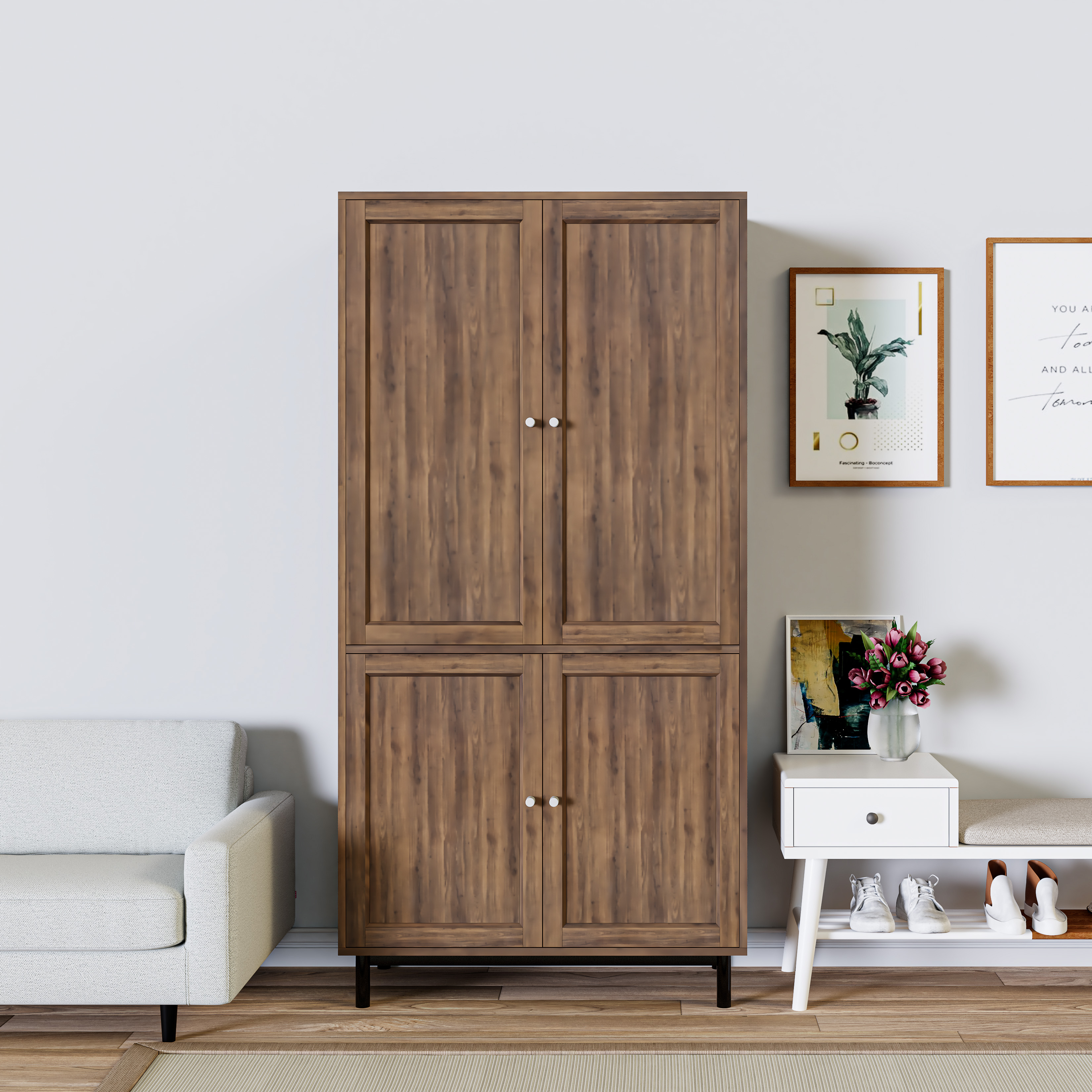 CATY, Kệ sách 5 tầng 2 cửa mở - chân sắt, 90cm x 39cm x 180cm , KSA_055