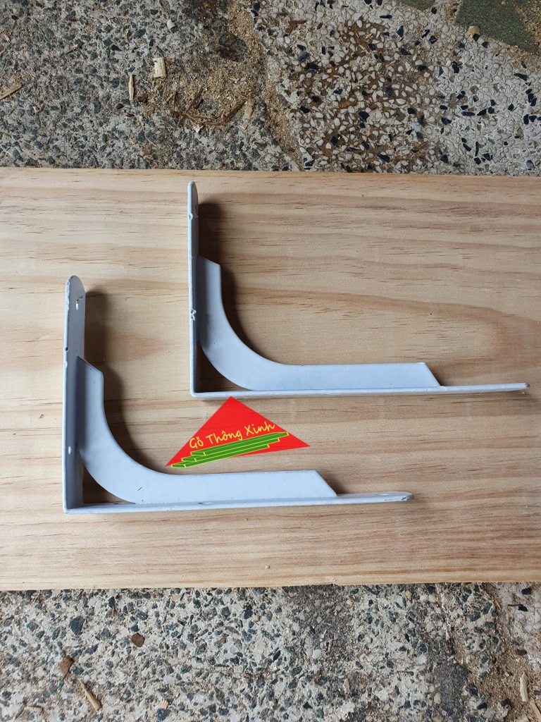 Cặp giá đỡ kệ gỗ dài 20cm bằng sắt đã sơn màu trắng rất chắc chắn, làm kệ chịu lực tốt trên 30kg