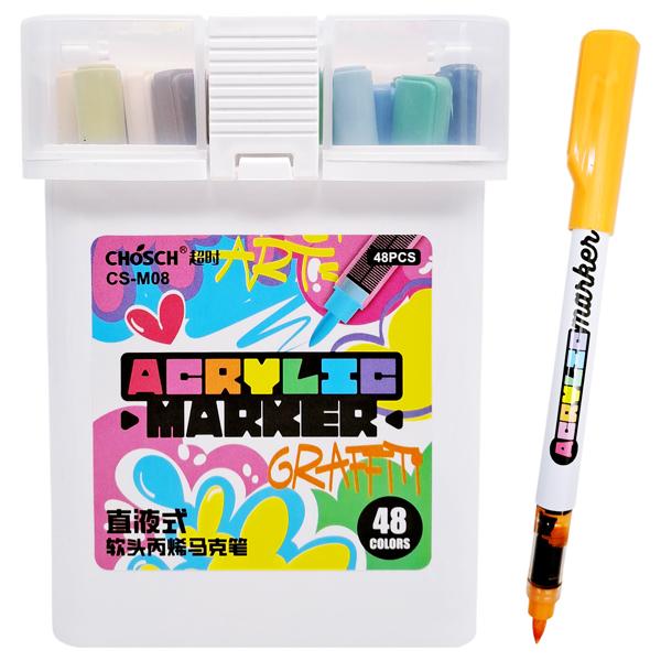 Hộp 48 Màu Acrylic Marker - 1 Đầu Cọ - Chosh M08-48