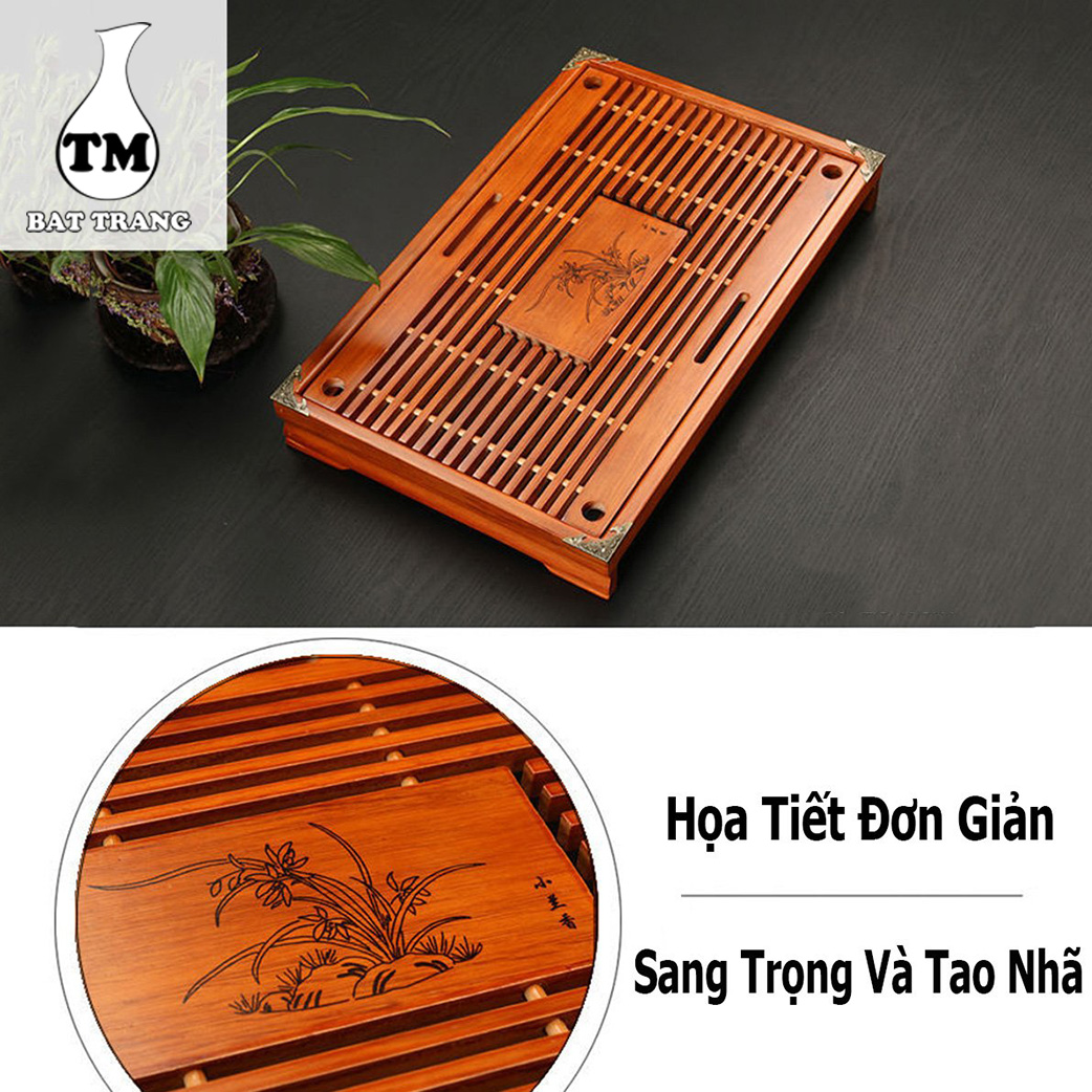 Khay Trà Tre Đựng Ấm Chén Khắc Lan + Tặng 01 Cây Thông Thơm