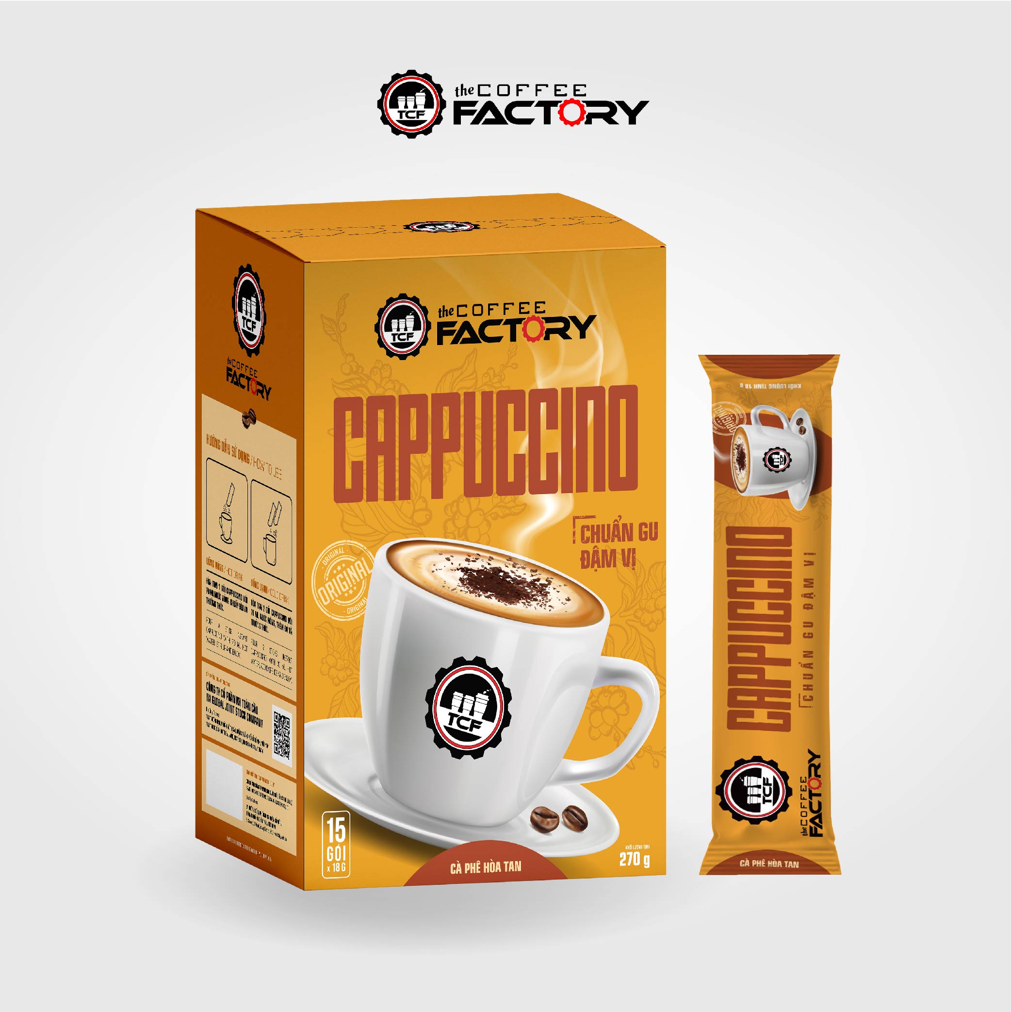 Cà phê Cappuccino hòa tan The Coffee Factory (Hộp 15 gói x 18g)