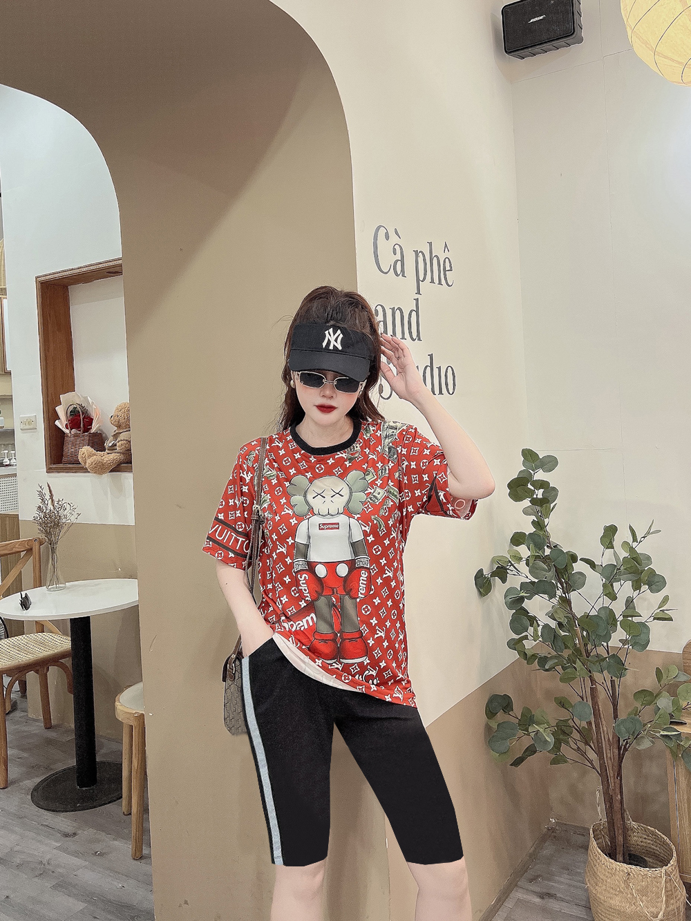 Đồ bộ thun đùi ngố viền kim tuyến họa tiết in 3D MS016