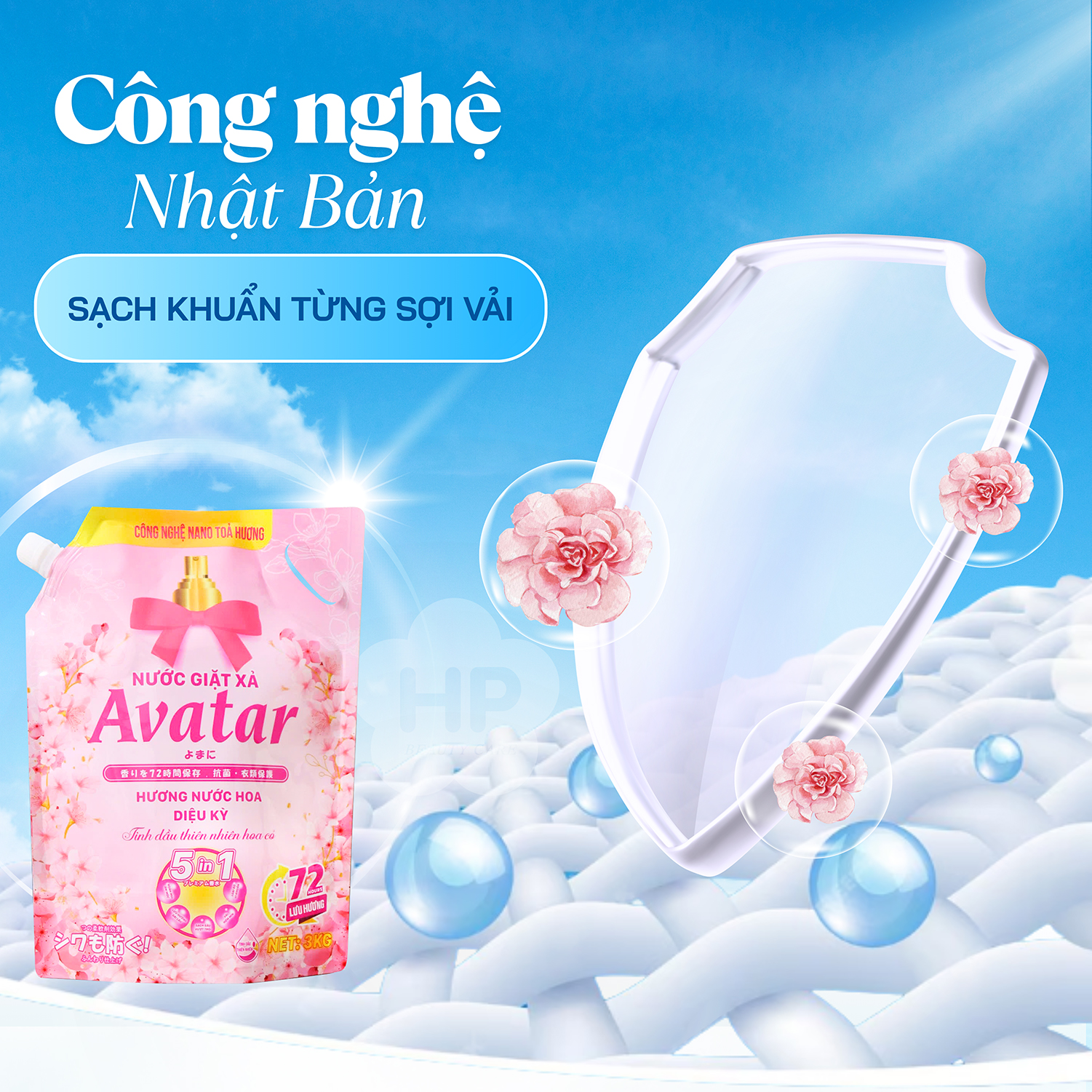 Nước Giặt Xả Avatar 5 Trong 1 Hương Hoa Cỏ Lưu Hương 72h (Túi 3kg)