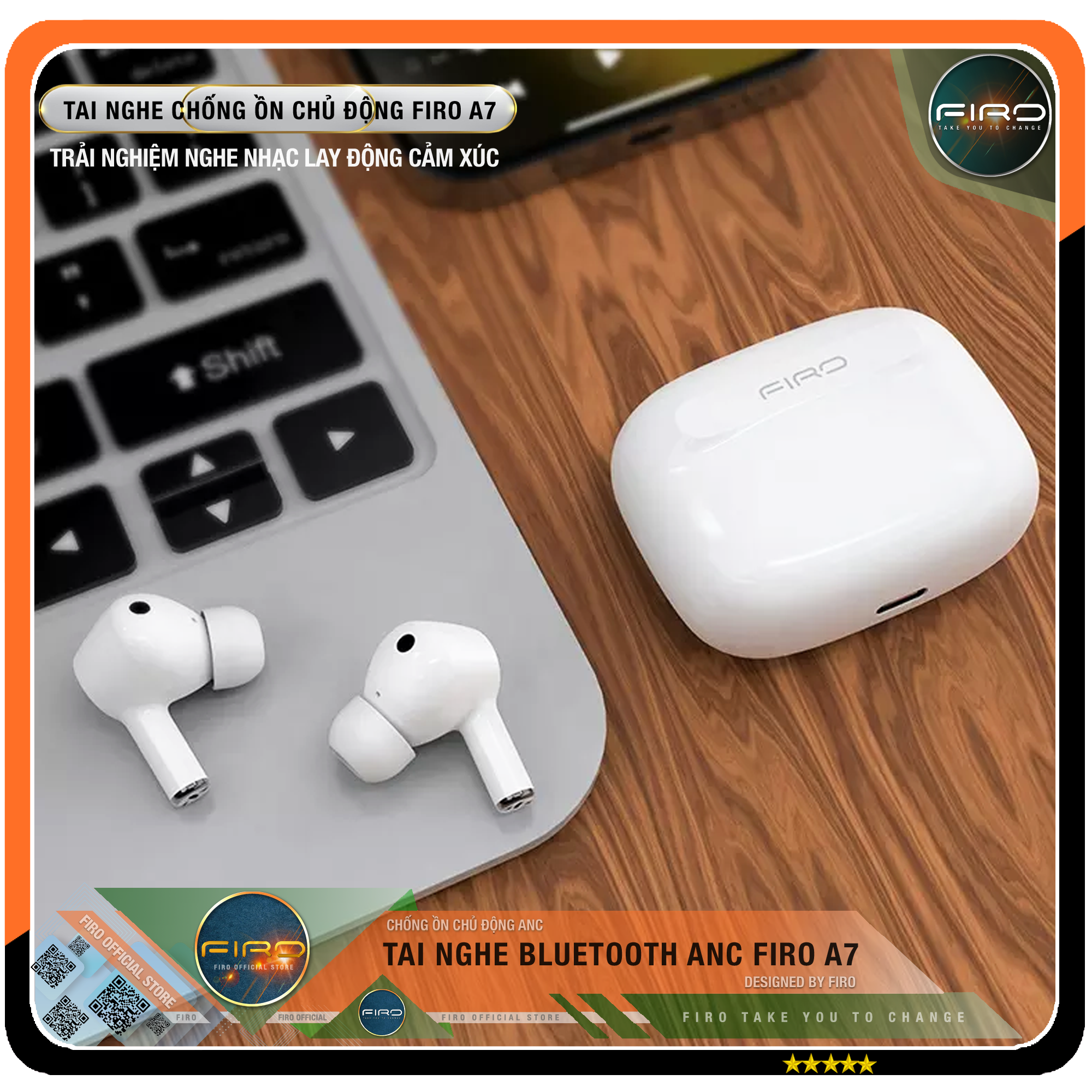 Tai Nghe Bluetooth FIRO A7 - Tai Nghe Không Dây Bluetooth True Wireless FIRO Công Nghệ Chống Ồn Chủ Động ANC - Điều Khiển Cảm Ứng Thông Minh - Kháng Nước IPX5 - Tương Thích Với Tất Cả Dòng Máy - Hàng Chính Hãng