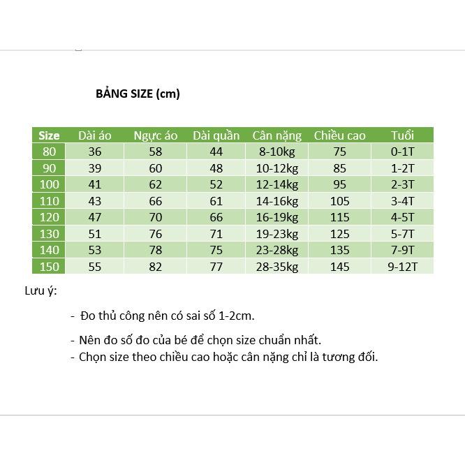 Bộ quần áo mùa thu nhiều màu size 8-35kg cho bé gái và bé trai