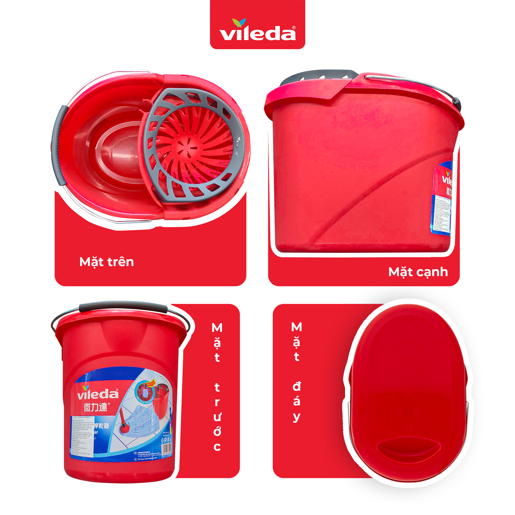 Xô giặt cây lau nhà VILEDA Supermocio gồm giá vắt nước thông minh, tuổi thọ 20000 lần, dung tích 10L
