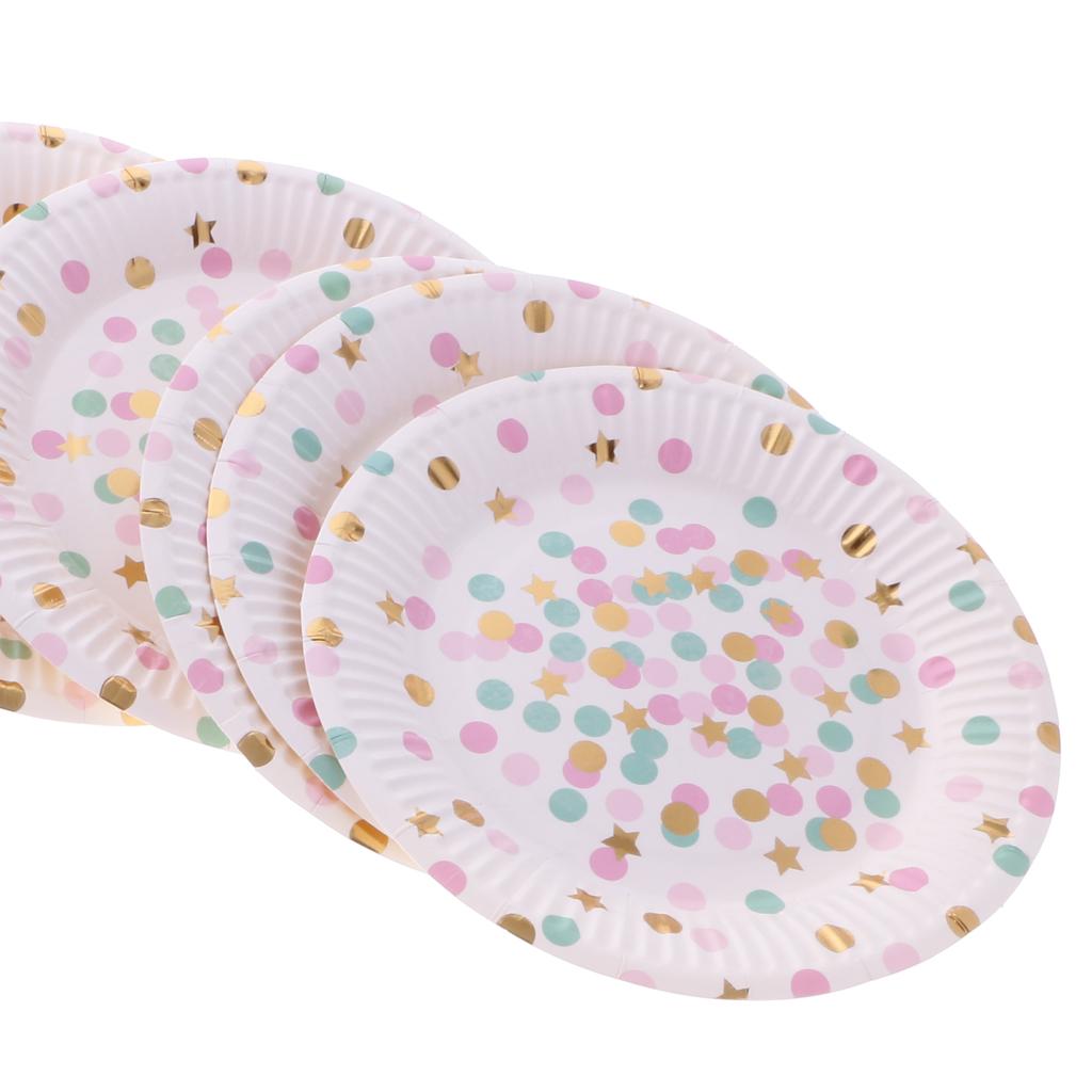 2x10x Dots Paper Party Set Plates Cups Birthday Wedding Bouquet Tableware 7" 4