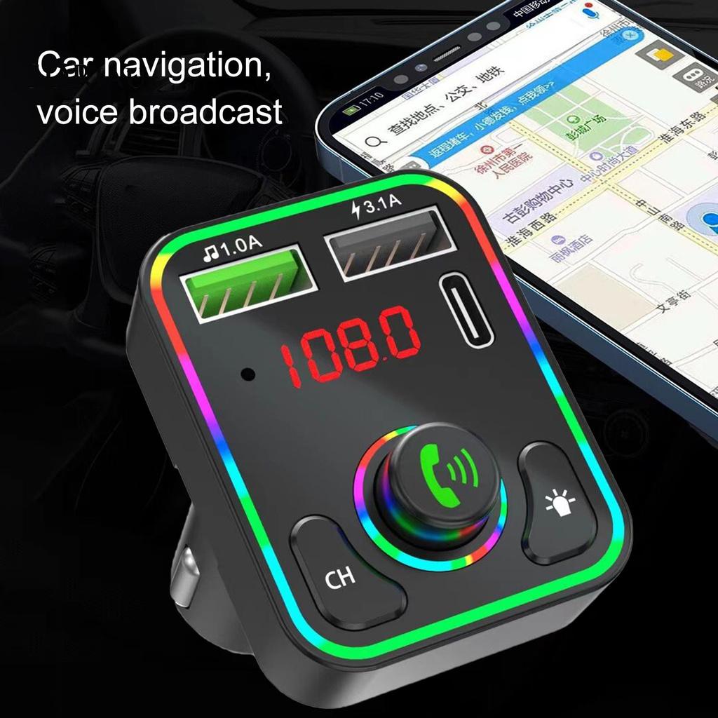 *QXDZ* F3 Hands-free Car Auto Charger Bluetooth 5.0 MP3 Player FM Transmitter with Colorful Light