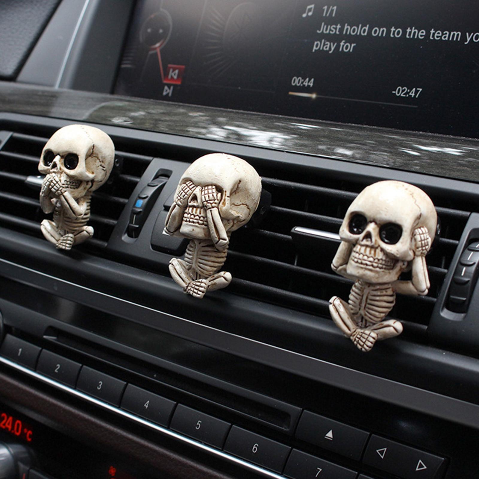3pcs Car Air Vent Mount Resin Skull Statue Air Freshener Skeleton Ornament