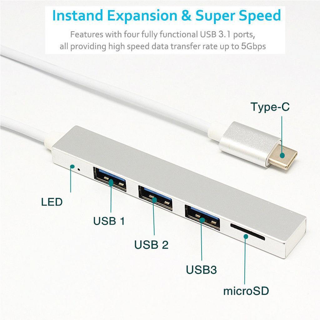 1x Type C Hub OTG Adapter Hub Type C to 3 USB Port with Card Reader