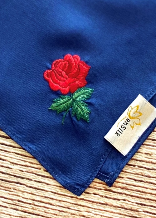 Khăn Tay Thêu Hoa Hồng SenSilk (Xanh) - Rose Hand-Embroidered Silk Handkerchief