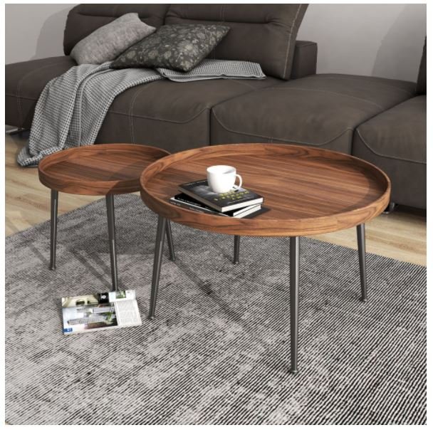 Bàn trà tròn sofa phong cách hiện đại, bộ 2 bàn trà gỗ ngồi bệt, bàn cà phê