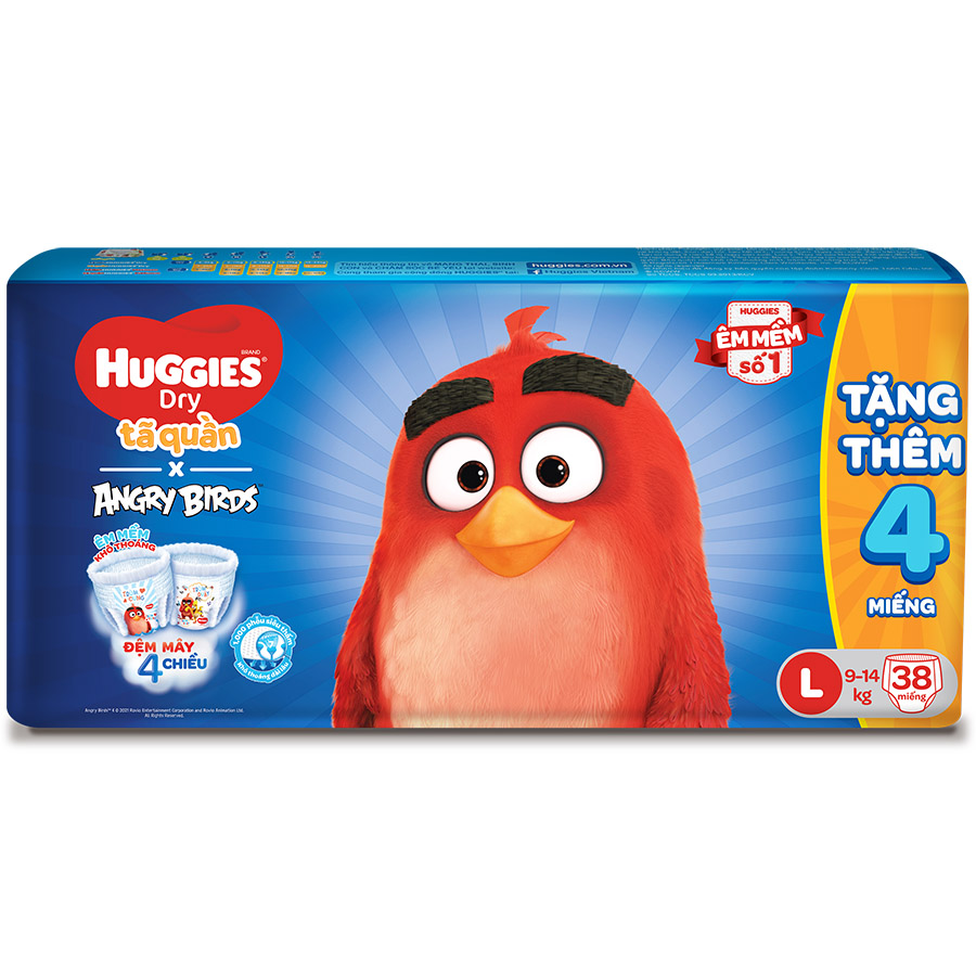 Tã Quần Huggies Dry gói trung Angry Birds phiên bản giới hạn L38 (38 Miếng) - Tặng 4 miếng