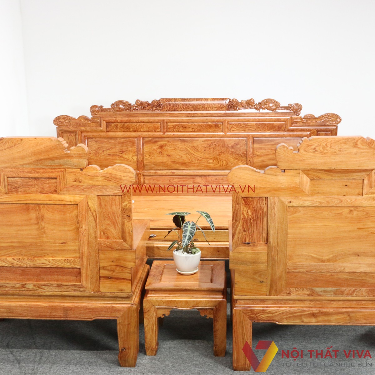 Bộ Bàn Ghế Salon Tần Thủy Hoàng Gỗ Hương Đá Chạm Rồng 6 Món Cao Cấp