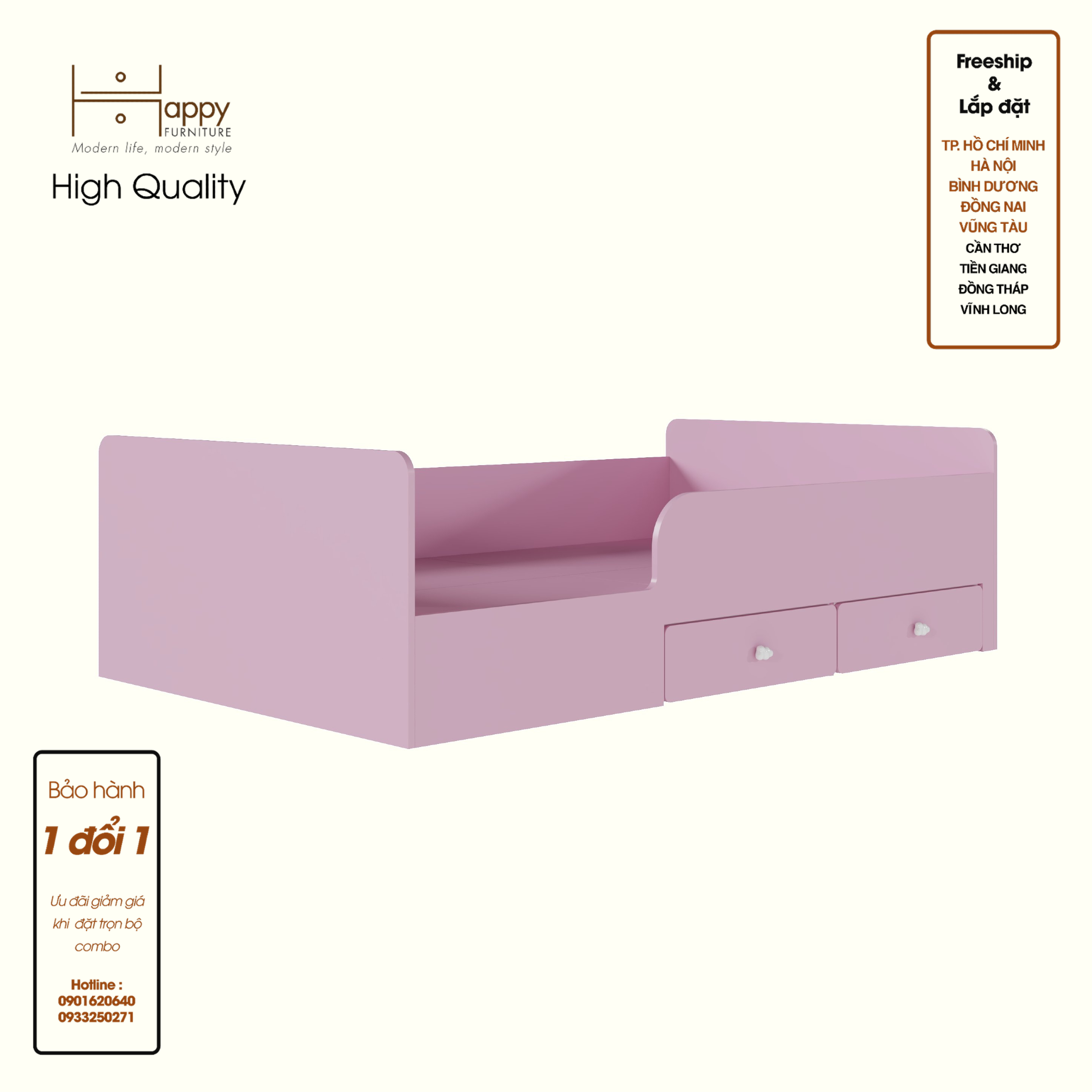 [Happy Home Furniture] KID, Giường ngủ 2 ngăn kéo cho trẻ em , 203cm x 48cm ( DxC), GNG_164, GNG_165