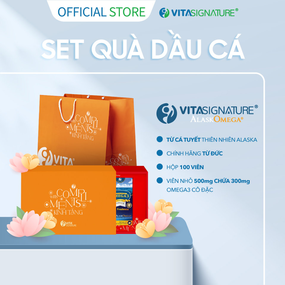 Set quà Tết- Vita Signature- Combo 2 chai Dầu cá tươi AlaskOmega 3 - 60 viên Fish Oil