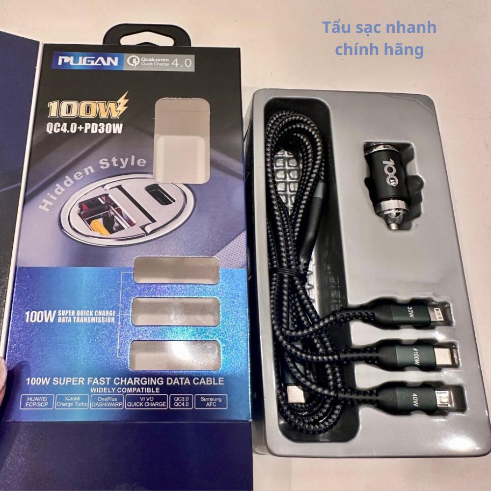 bộ tẩu sạc nhanh ô tô 100w 2 cổng USB và Type- C