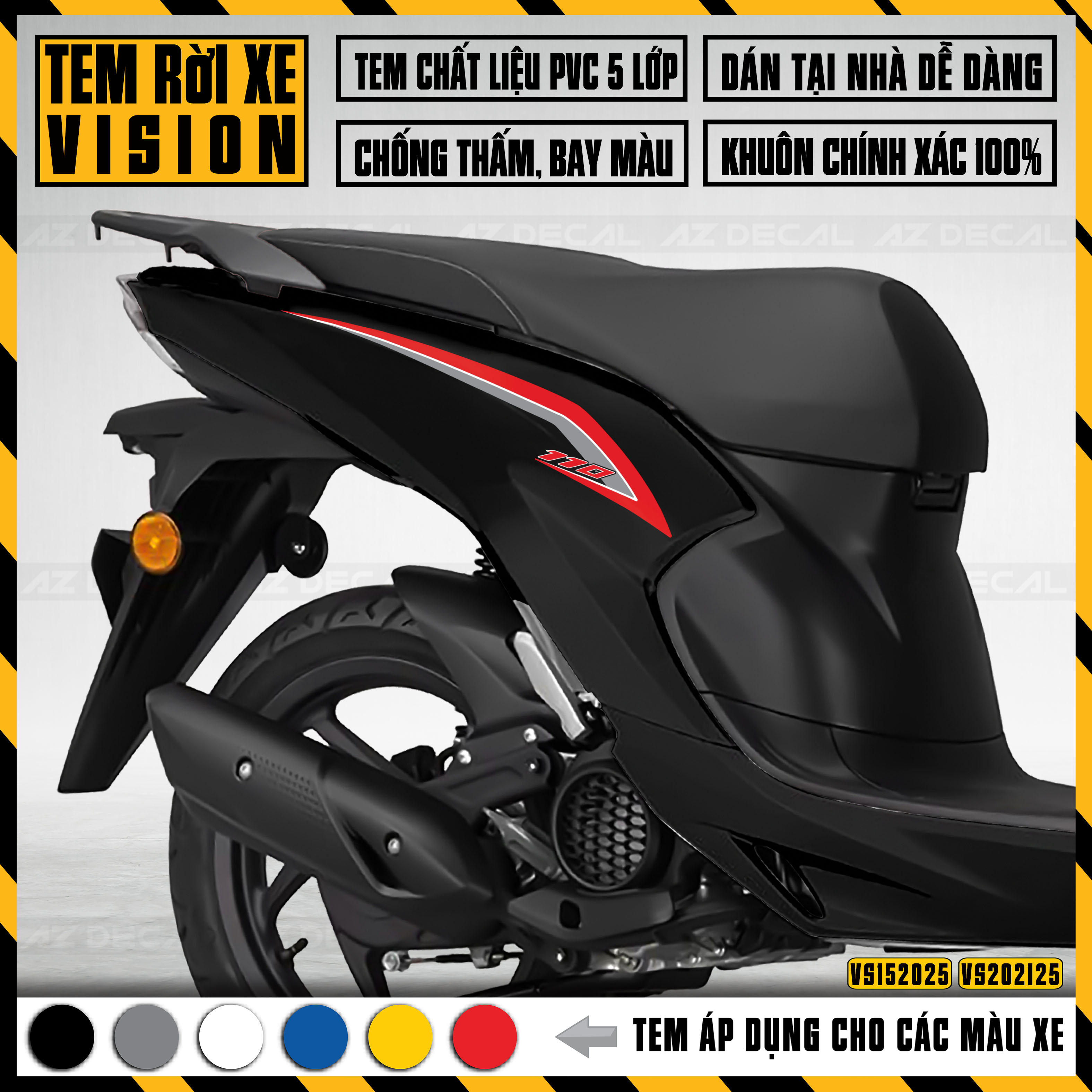 Tem Chế Xe Vision Mẫu Tem Chỉ Độc Đáo | VS25 | Decal Rời Dán Xe Vision Chất Liệu Chống Nước, Bền Màu