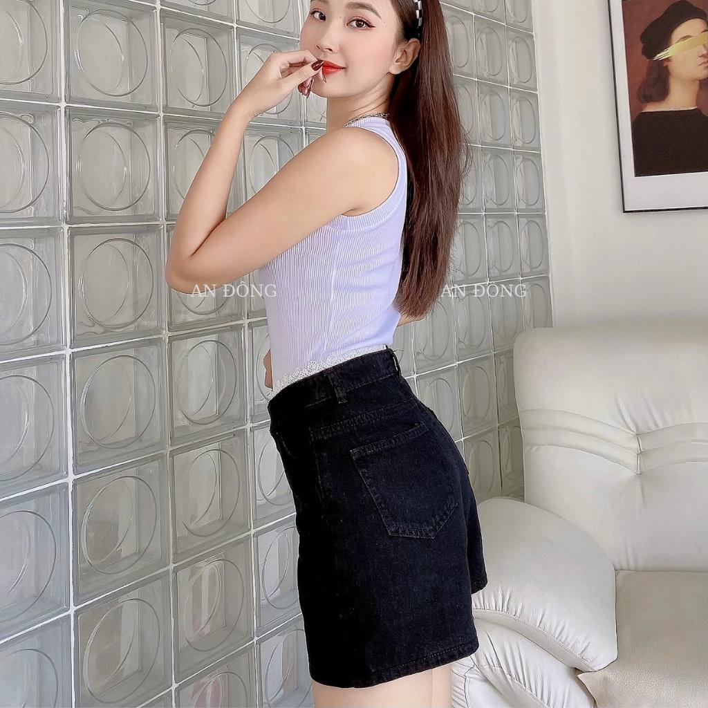 Quần short Jean ống rộng - sooc bò lưng phối ren cao cấp (REN)