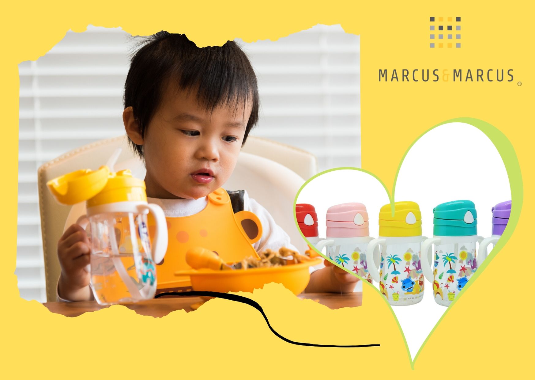 Bình uống nước có ống hút cho bé Tritan Marcus &amp; Marcus, từ 12 tháng