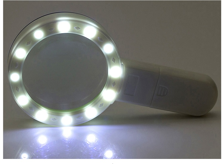 Kính lúp cao cấp 30X cầm tay tích hợp 12 đèn led chiếu sáng K28
