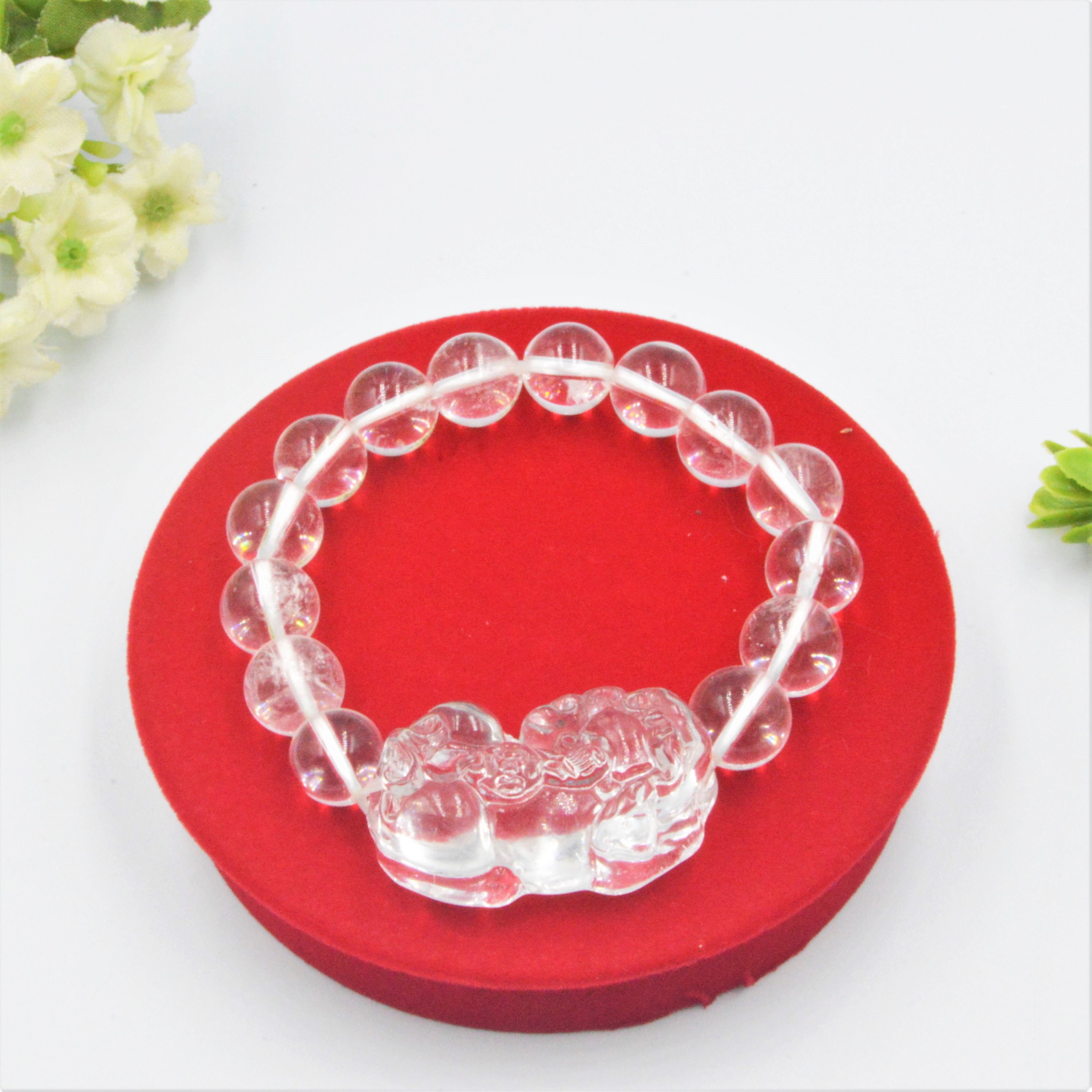 VÒNG TAY TỲ HƯU TÀI LỘC TOPAZ TRẮNG PHỐI THẠCH ANH TRẮNG NHIỀU KÍCH CỠ HẠT