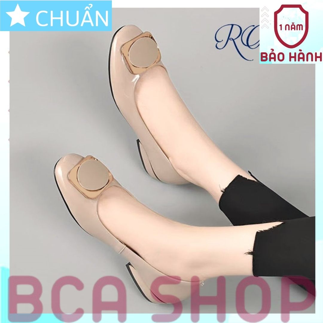 Giày công sở nữ 2p RO523 ROSATA tại BCASHOP mũi tròn có đính nơ vuông viền kim loại vàng sang trọng và thời trang - nude