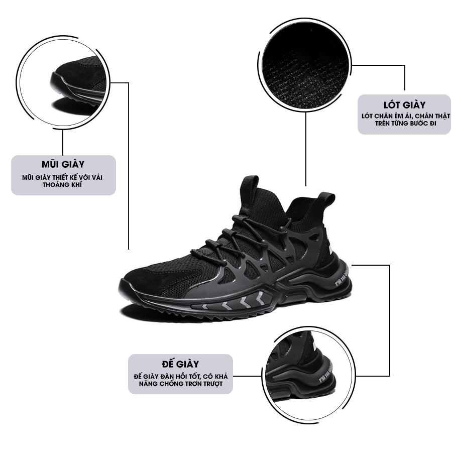 Giày Thể Thao Nam GEMI - Giày Sneaker Màu Xám - Đen, Giày Thể Thao Cao Cổ Cực Chất - G5165