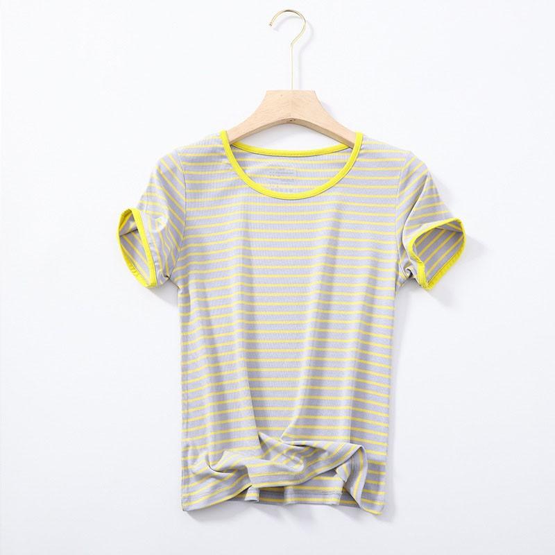 Sọc Tay Ngắn Nữ Quần Lót Sinh Nhiệt Áo Rời Mùa Hè Cổ Tròn Áo Thun Quần Lót L-XXL Loungewear Áo Khoác