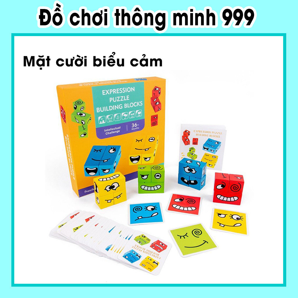 Đồ chơi lắp ráp khối gỗ hình mặt cười biểu cảm thay đổi độc đáo giúp bé phát triển tư duy