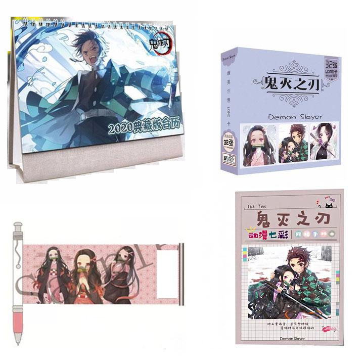 Combo 4 món anime KIMETSU NO YAIBA gồm lịch hộp lomo bút kéo ảnh vở A5