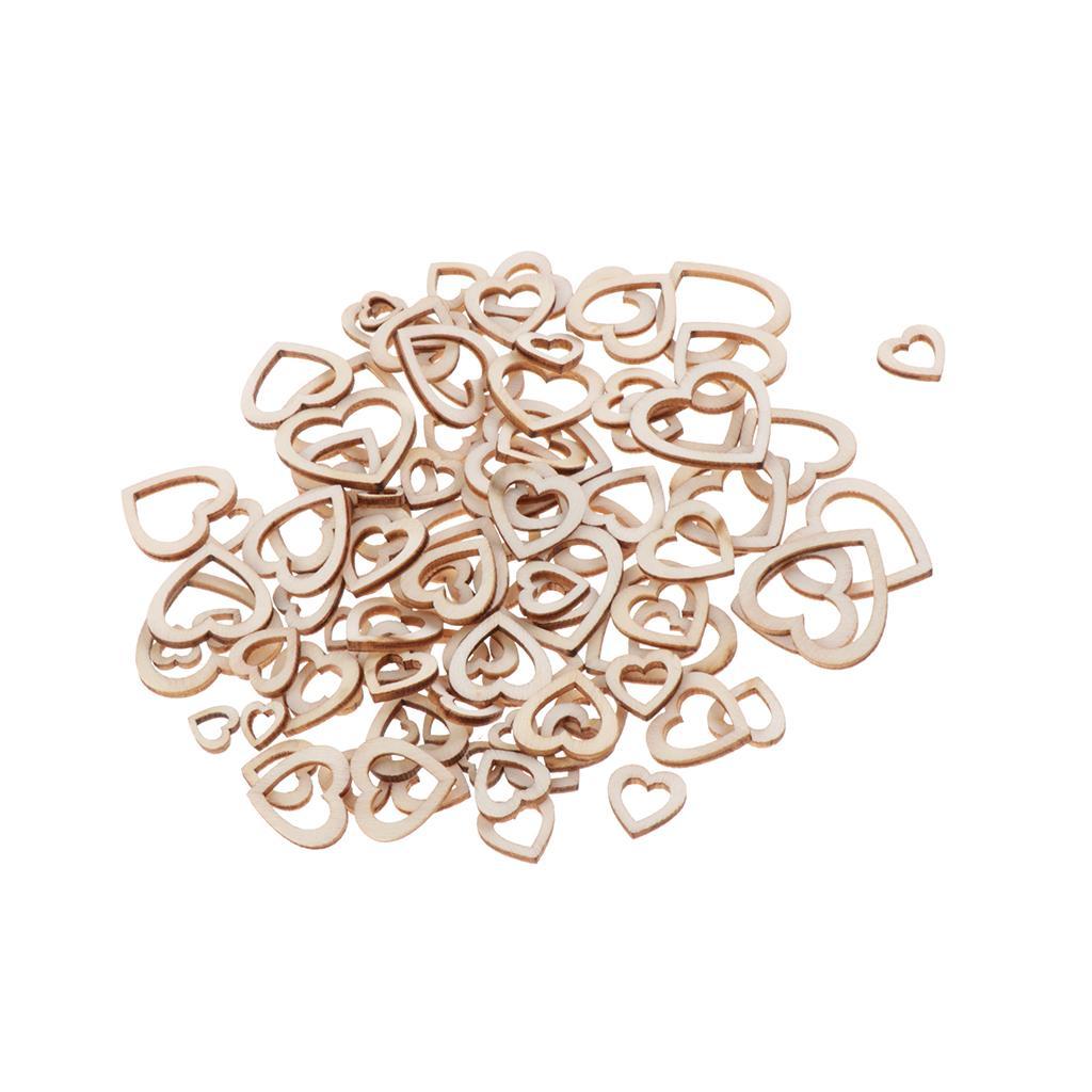 2-3pack 100 Pieces Love Shape Hearts Blank Hollow Wooden Embellishments Crafts