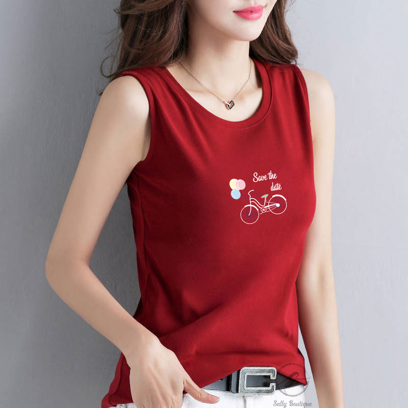Áo Thun Sát Nách Nữ Cao Cấp In Hình Xe Đạp Dễ Thương,Thun Cotton 100% Vải Dày Co Giãn 4 Chiều SN130-Sally Boutique