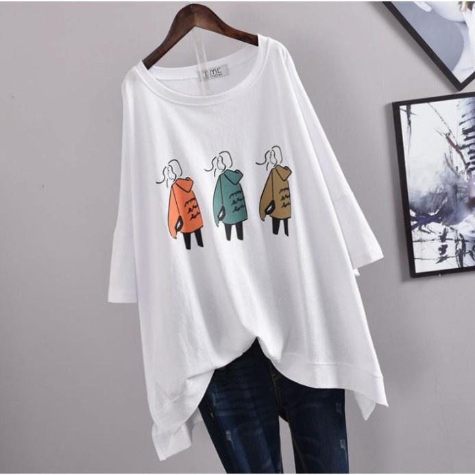 Áo thun nam nữ form rộng tay lỡ NeSa Shop, Áo thun kiểu, chất liệu thun cotton co giãn, áo phông in hình 3 Cô gái