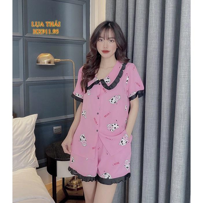 Đồ Bộ Nữ Mặc Nhà Pijama Tiểu Thư Quần Đùi Lụa Thái