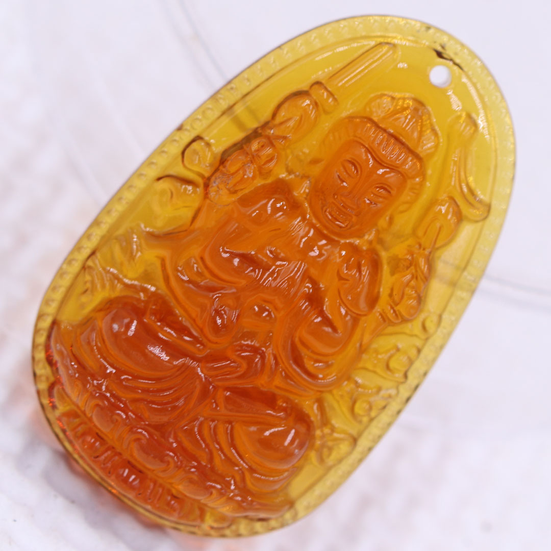 Mặt Phật Quan âm nghìn tay nghìn mắt pha lê cam 1.9cm x 3cm  kèm vòng cổ dây da đen + móc inox vàng, Mặt Phật Quan âm