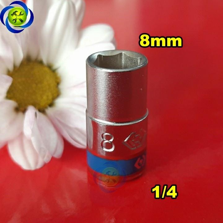 Tuýp 8mm 1/4 Kingtony 233508M loại ngắn 6 cạnh màu trắng