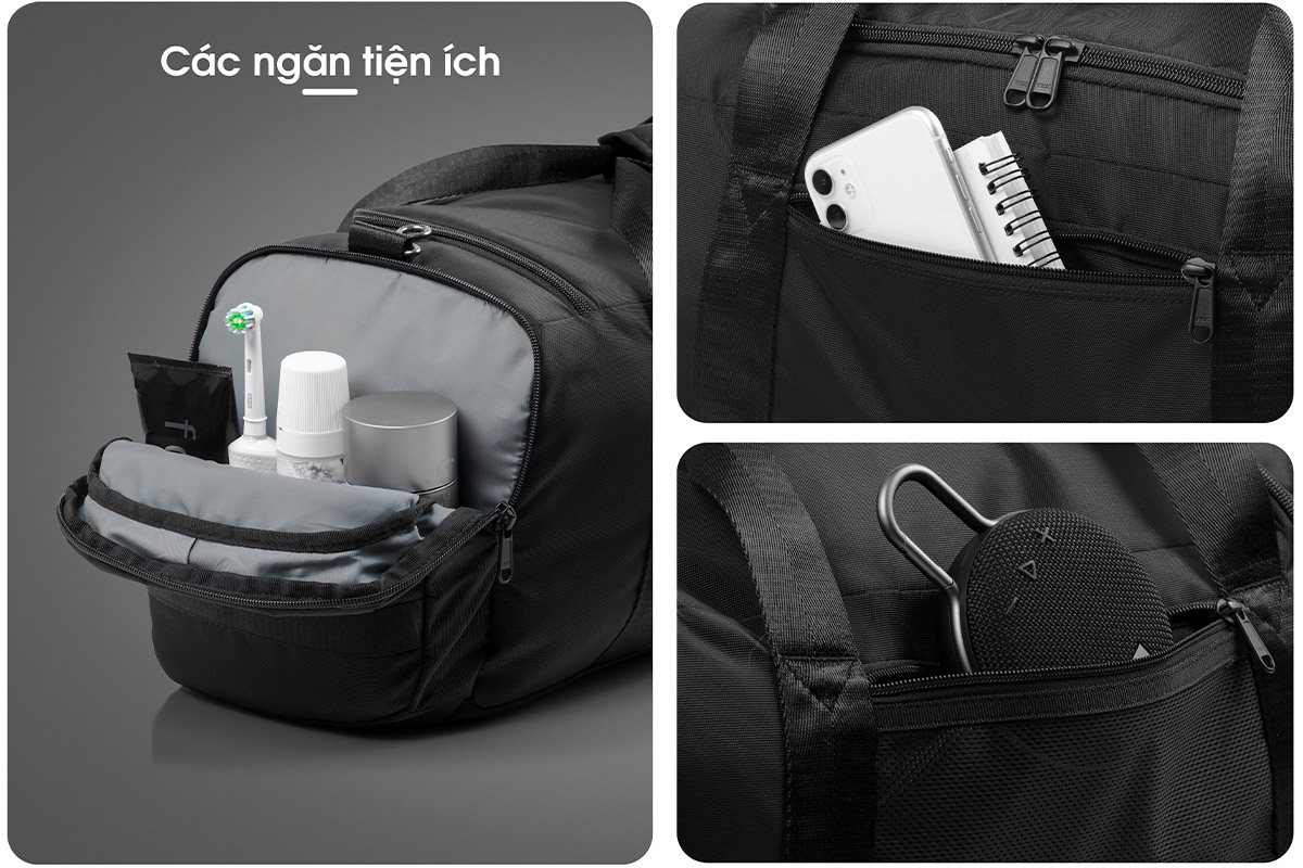 Hình ảnh Túi trống du lịch KINGBAG SKY nhiều ngăn, sức chứa lớn, đế giảm chấn, chống nước tốt, khóa kéo YKK, màu đen - Hàng chính hãng