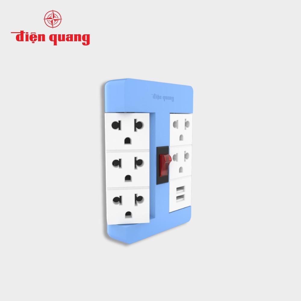 Ổ cắm xoay 90° Điện Quang ĐQ ESK RT 53 2USB (5 lỗ 3 chấu, 2USB)