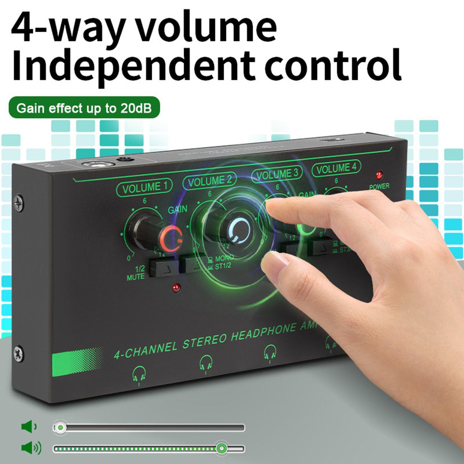 4 Channels Headphone Power Amplifier Multi Channel Headphone Splitter 5V 8 Headphone Jacks Metal Stereo Audio Amplifier for Mixer