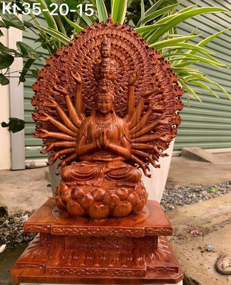 TƯỢNG PHẬT THIÊN THỦ THIÊN NHÃN BẰNG GỖ HƯƠNG ĐÁ KT CAO 35×20×15CM
