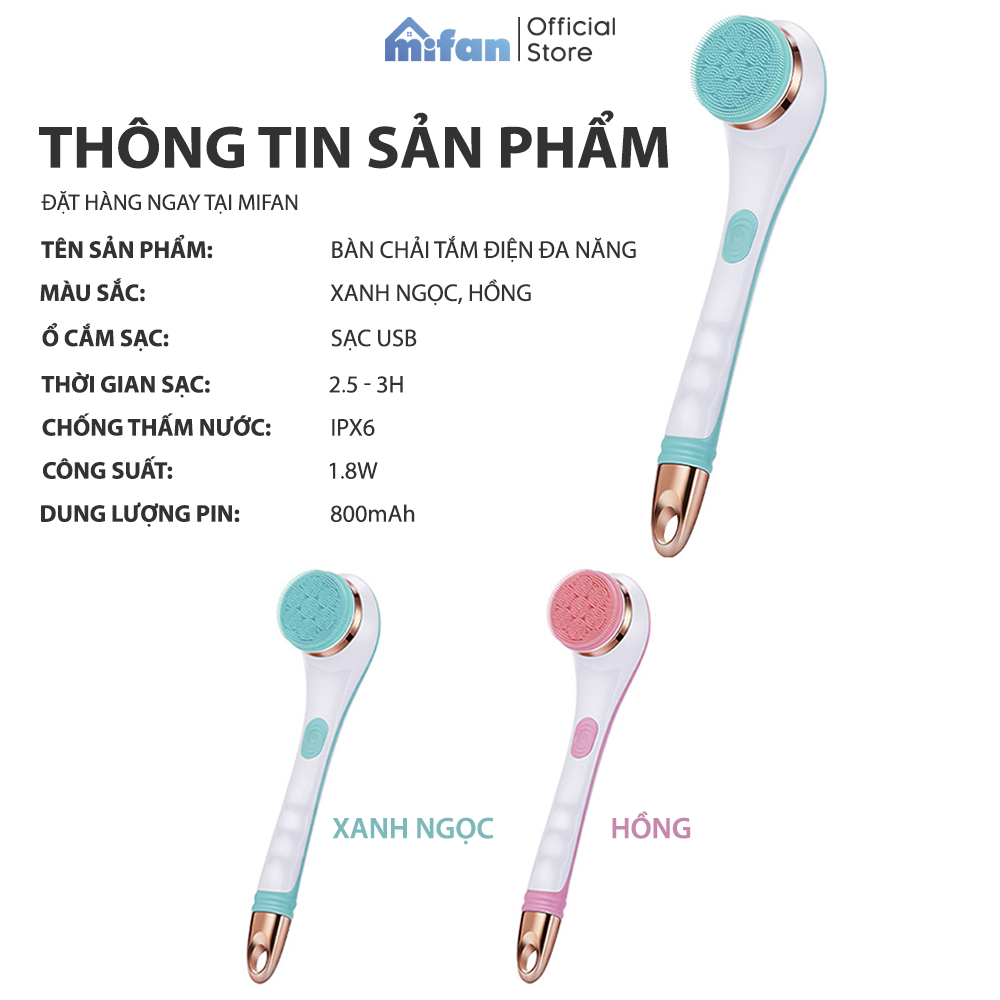 Bàn Chải Tắm Điện Tự Động Mifan - Cây chà lưng, massage toàn thân - Tặng kèm 4 đầu chải